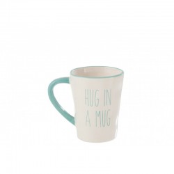 Mug avec inscription Hug in a mug zn céramique blanche et bleue H12cm