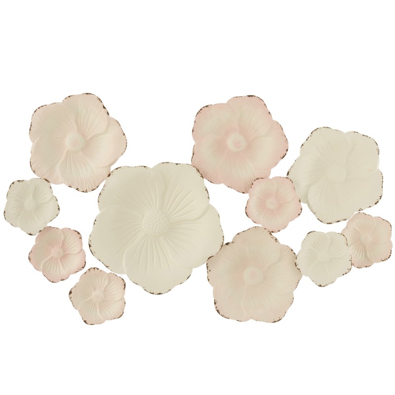 Décoration murale fleurs en métal rose et blanc 103x61x4.5 cm Décoration murale fleurs en métal rose et blanc 103x61x4.5 cm