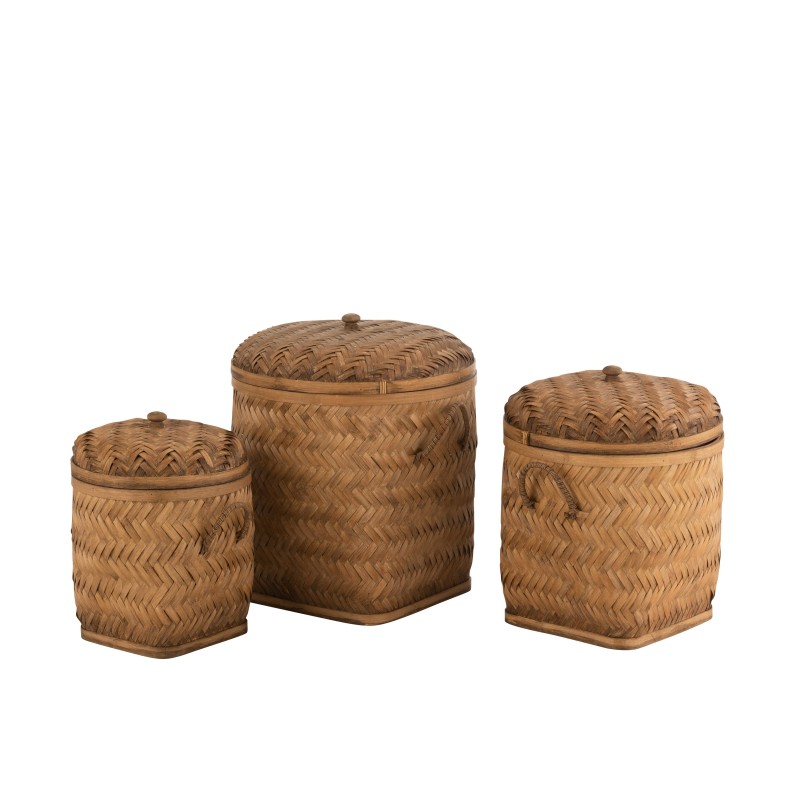 Set de 3 paniers avec couvercle en bois naturel 41x40x48 cm