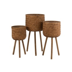 Set di 3 fioriere su base in legno naturale 37x37x75 cm