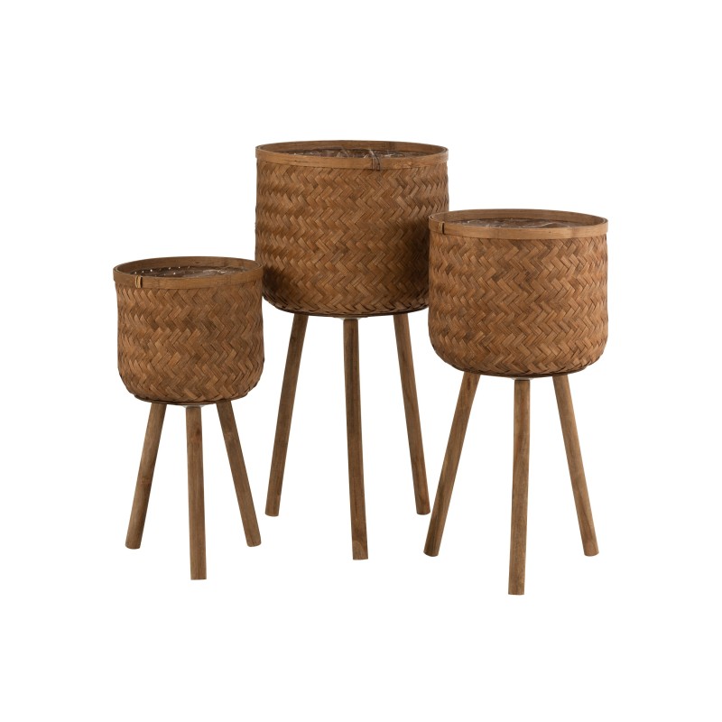 Conjunto de 3 macetas con soporte de madera natural de 37x37x75 cm