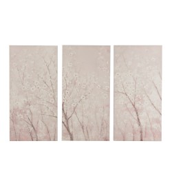 SET DE 3 DECORATION MURALE SAKURA CANEVAS/BOIS BLANC/ROSE