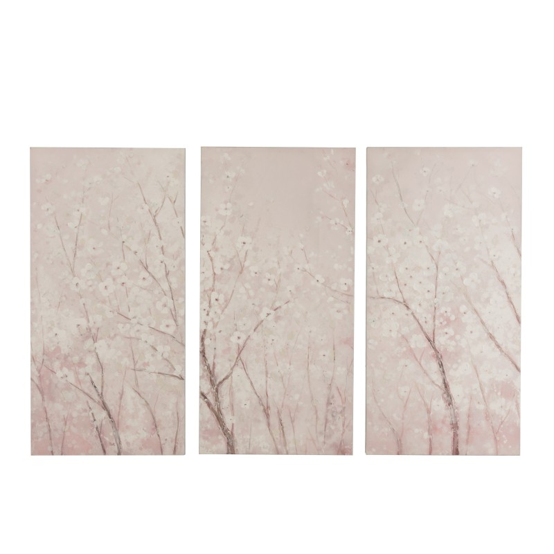 SET DE 3 DECORATION MURALE SAKURA CANEVAS/BOIS BLANC/ROSE