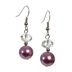 Pendiente de cristal y perla rosa F.