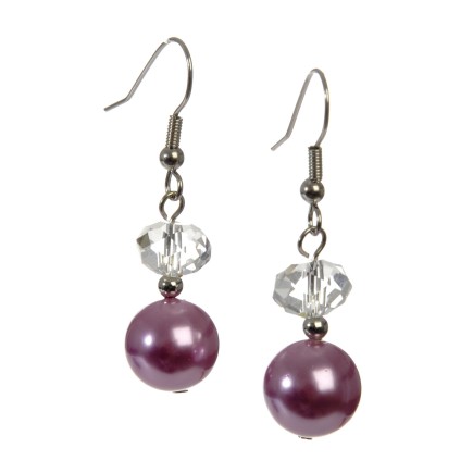 Pendiente de cristal y perla rosa F.