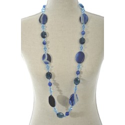 COLLIER CRISTAL+PERLES BLUE