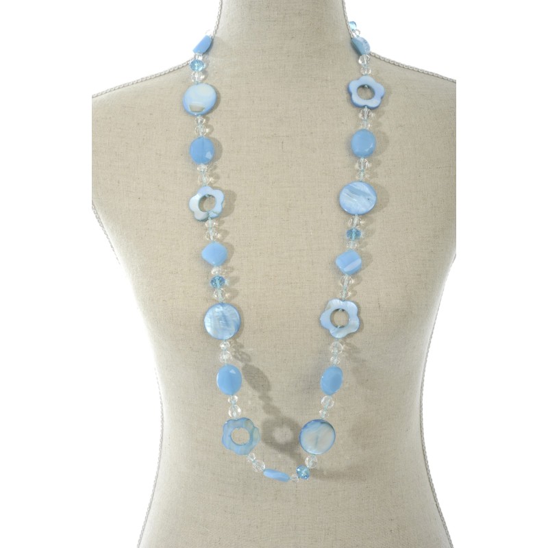COLLIER CRISTAL FLEURS NACRE TURQ COLLIER CRISTAL FLEURS NACRE TURQ
