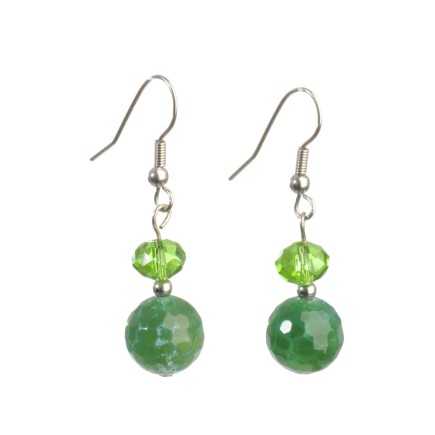 Pendiente de cristal y perla verde