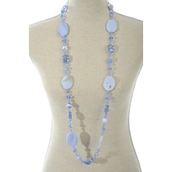 COLLIER CRISTAL+PERLES BLEU CLAIR