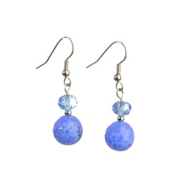 BOUCLE D'OREILLE CRIST.+PERLE BLEU CLAIR