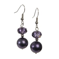 Pendiente de cristal y perla violeta