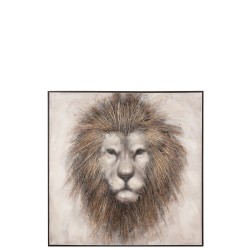 PEINTURE LION CANEVAS/BOIS MARRON