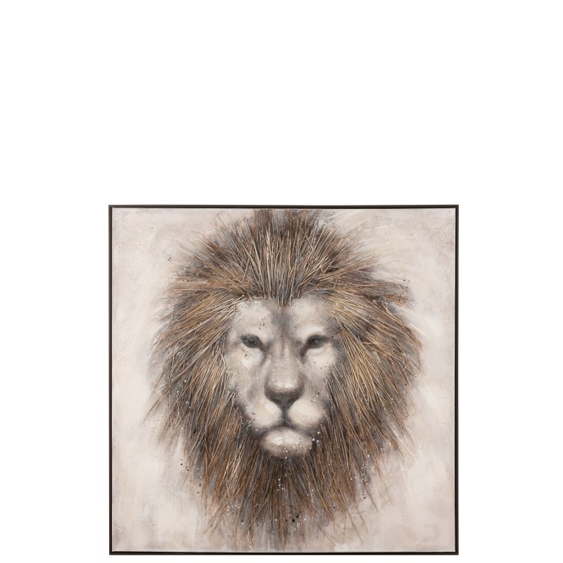 PEINTURE LION CANEVAS/BOIS MARRON