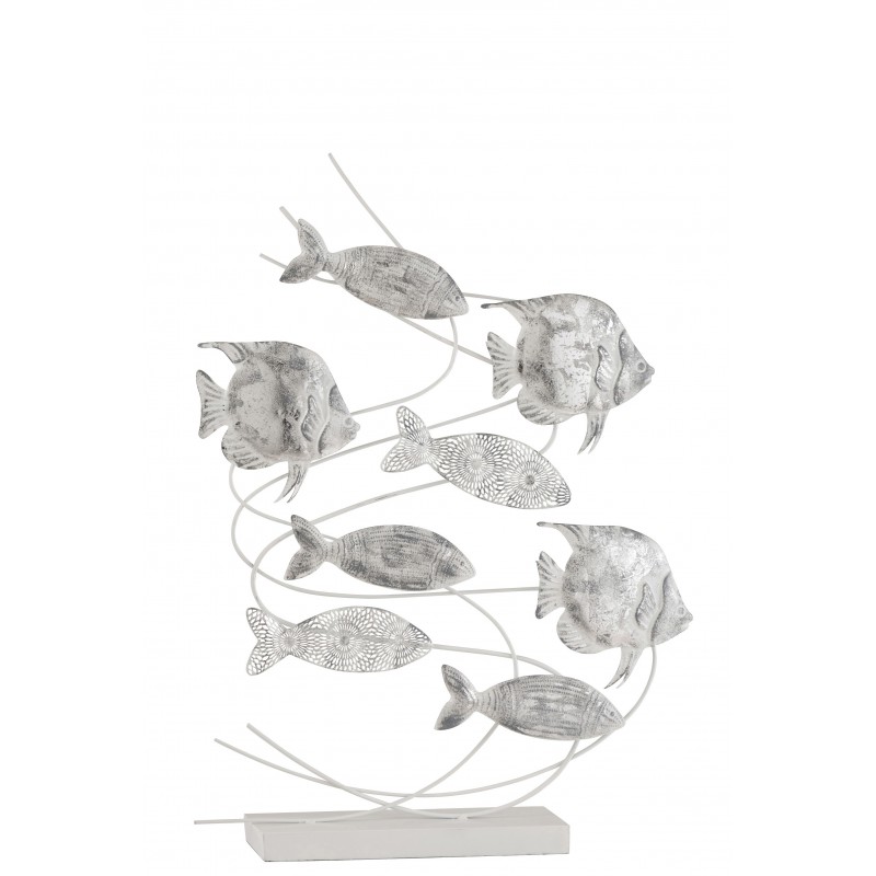Décoration de poissons en métal argent 49x9.5x70 cm