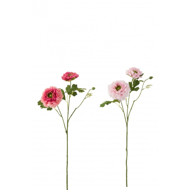 Lot de 2 fleurs artificielles renoncule en plastique rose 55cm