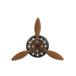 HORLOGE HELICE AVION METAL MARRON/NOIR