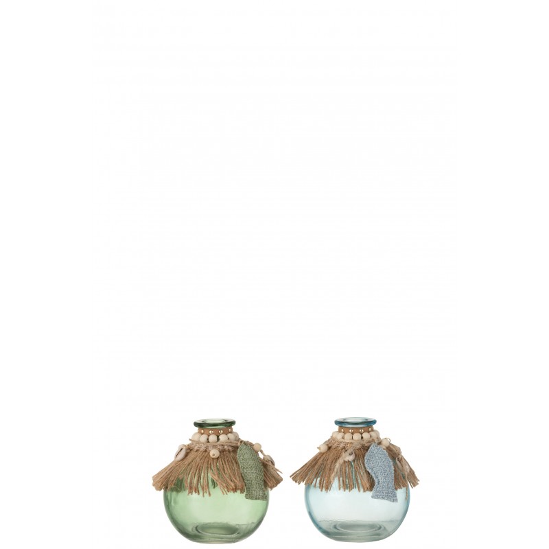 Lot de 2 vases verre boule décoration jute thème mer 10x9x9 cm