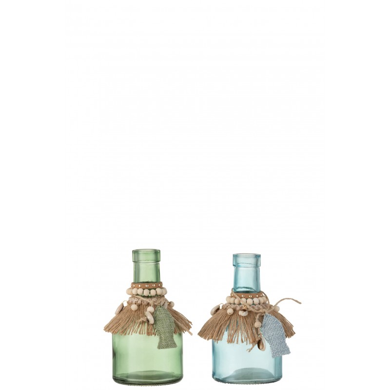 Lot de 2 vases verre bouteille décoration jute thème mer 15x8x8 cm
