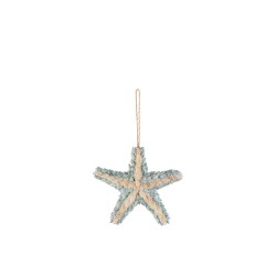 Décoration thème mer étoile de mer en coquillage bleu 26x16x4 cm