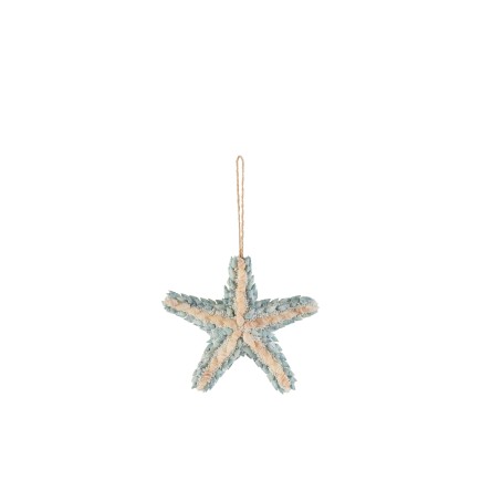 Décoration thème mer étoile de mer en coquillage bleu 26x16x4 cm
