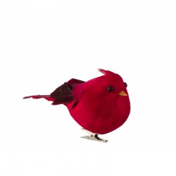 Pájaro decorativo con pinza roja oscura de 13x7x5 cm