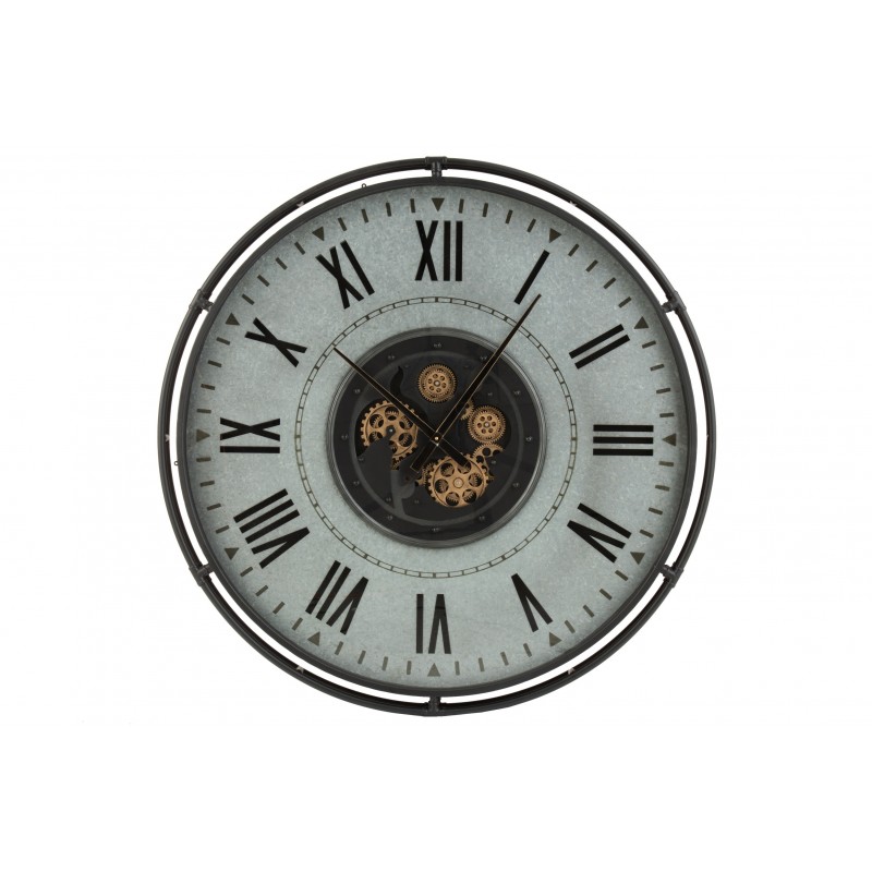 Gran reloj de pared redondo de metal negro y gris de 109x10 cm