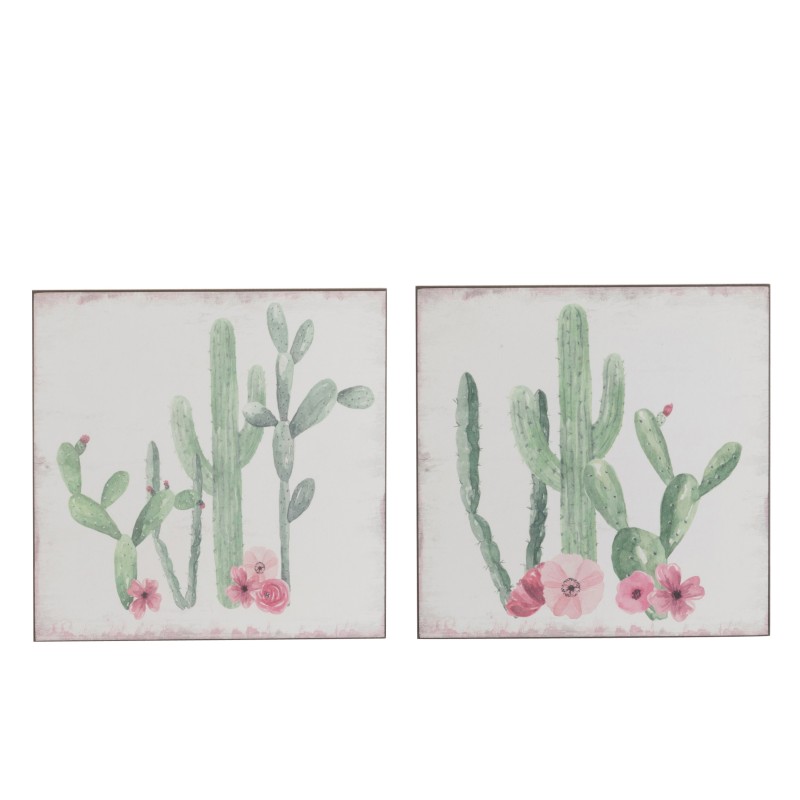 Décoration murale tableau cactus 25x25 cm lot de 2
