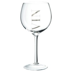 Verre à vin avec inscription argent en verre transparent H20cm