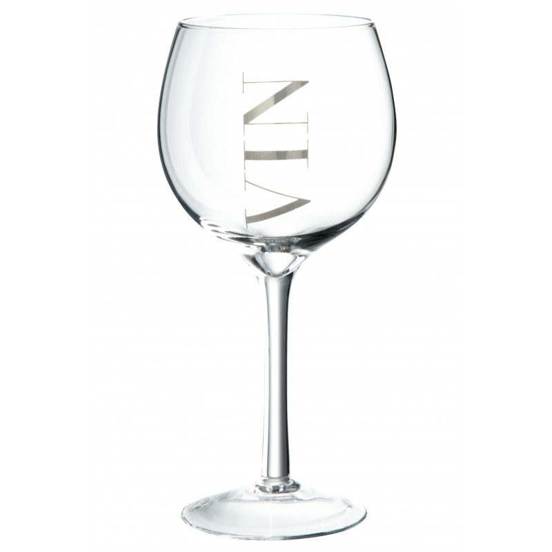 Verre à vin avec inscription argent en verre transparent H20cm