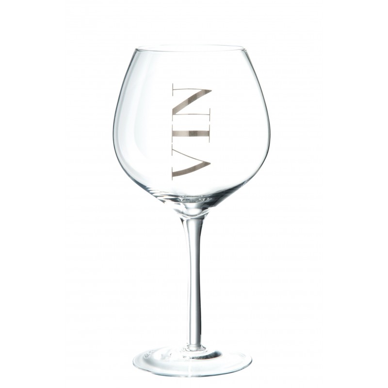 Verre à vin avec inscription argent en verre transparent H22cm
