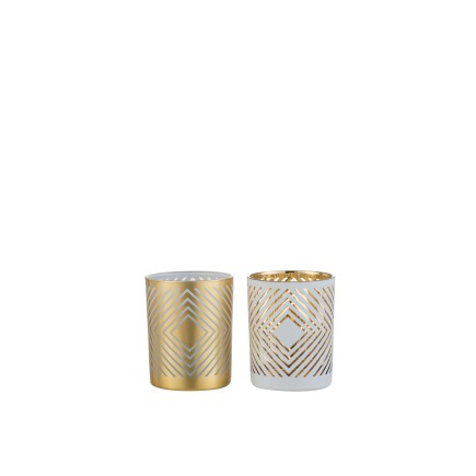 PHOTOPHORE QUADRILLE VERRE BLANC/OR SMALL ASSORTIMENT DE 2