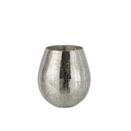 Photophore rond en verre craquelé argenté 21cm