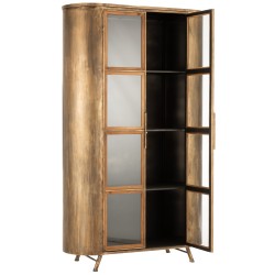 ARMOIRE SUR PIEDS 2 PORTES METAL/VERRE ANTIQUE OR