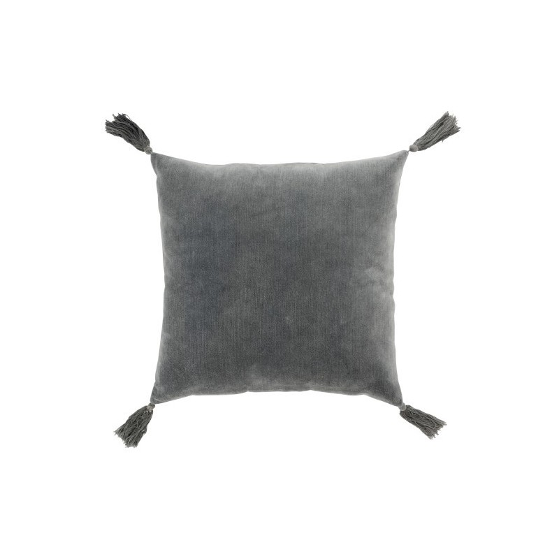 Coussin avec floches en coton velours gris 43x43cm