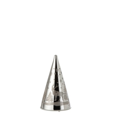 Cône décoratif de Noël à led en verre argent H13.5cm