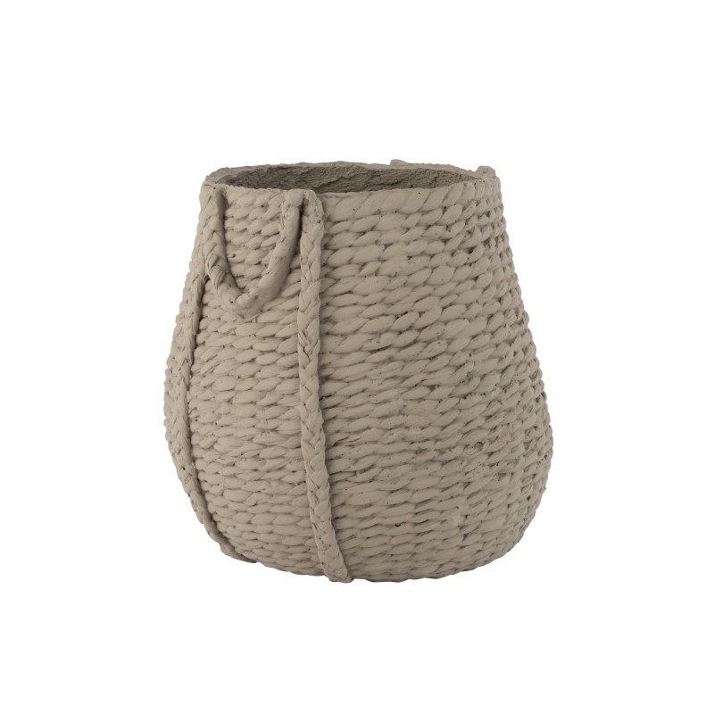 Cachepot tissé en ciment gris H45cm