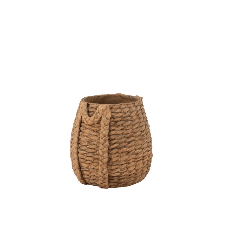 Cachepot tissé en ciment marron H38cm