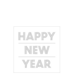 Lot de 20 serviettes happy new year en papier blanc et argent 16.5x16.5