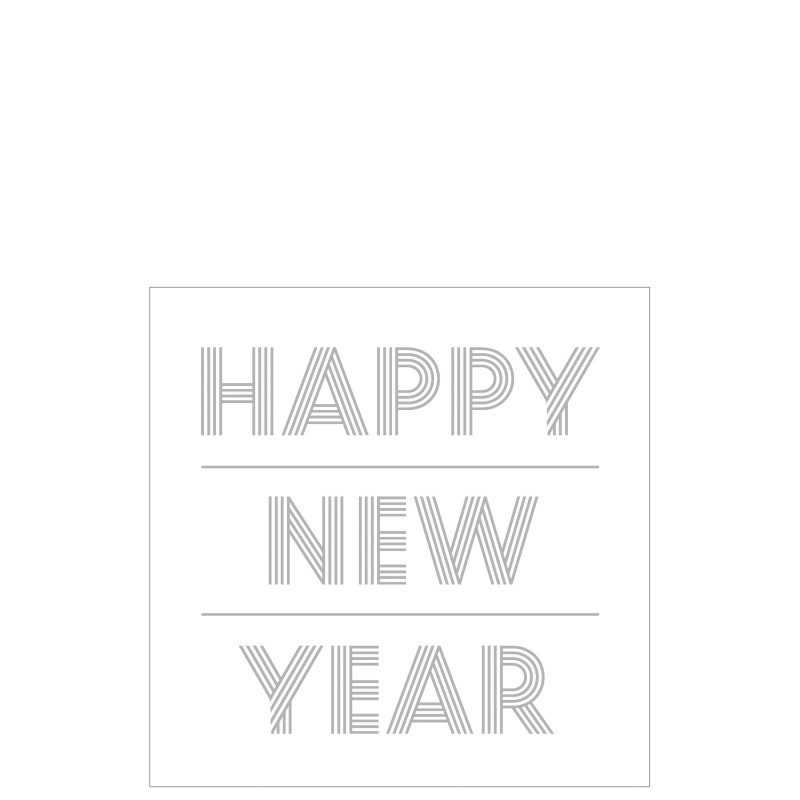 Lot de 20 serviettes happy new year en papier blanc et argent 16.5x16.5