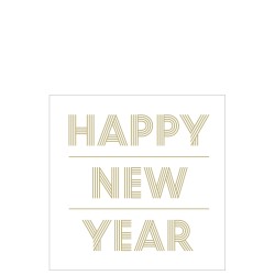 Lot de 20 serviettes happy new year en papier blanc et or 16.5x16.5