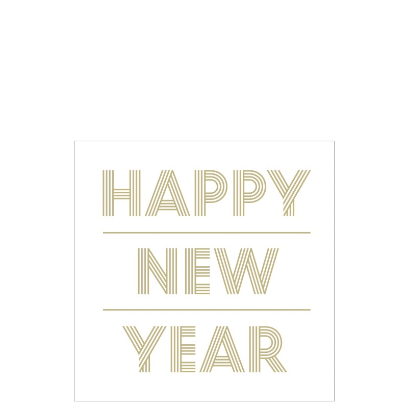 Lot de 20 serviettes happy new year en papier blanc et or 16.5x16.5