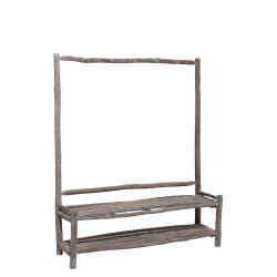 BANC+PORTEMANTEAU 5 CROCHETS HALL BOIS CHENE CHINOIS BRUN FONCE