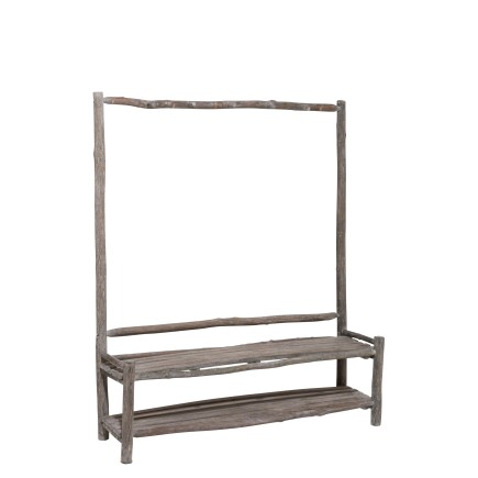 BANC+PORTEMANTEAU 5 CROCHETS HALL BOIS CHENE CHINOIS BRUN FONCE
