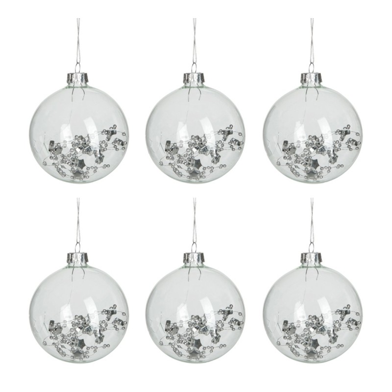 Boite de 6 boules de Noël en Verre transparent 10x10x10cm