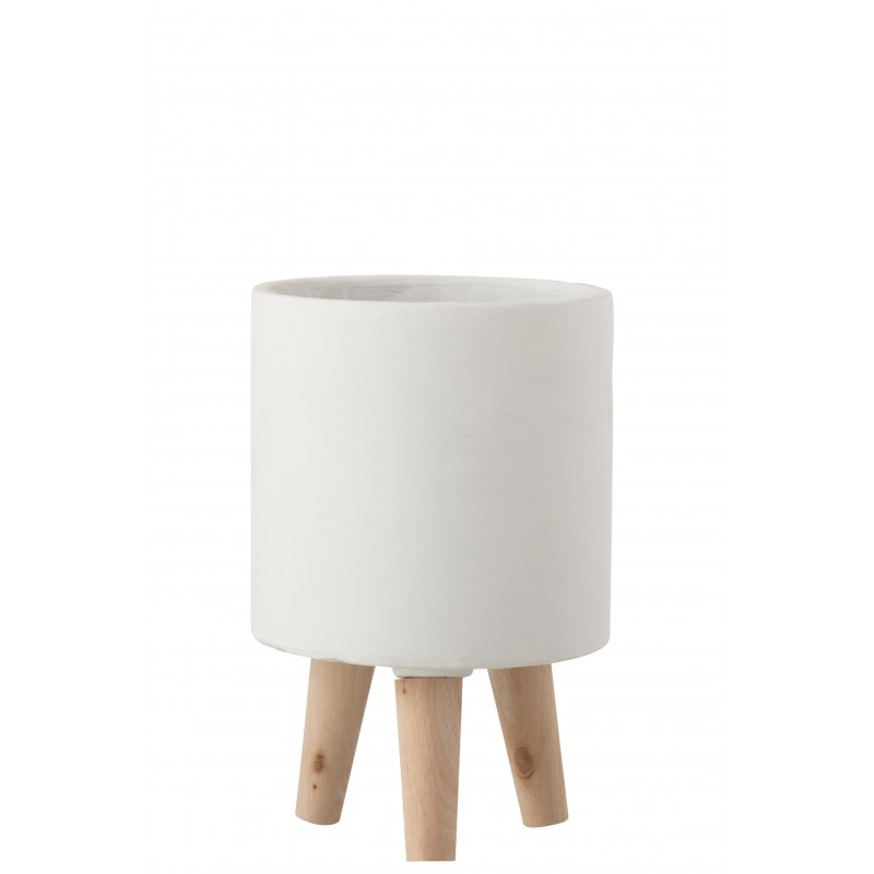cachepot con patas de cemento blanco de 16x16x24.5 cm