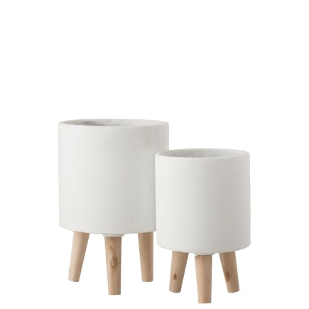 CACHE-POT SUR PIEDS CIMENT BLANC LARGE