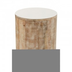 Tabouret en bois de manguier assise blanche 36x36x47cm