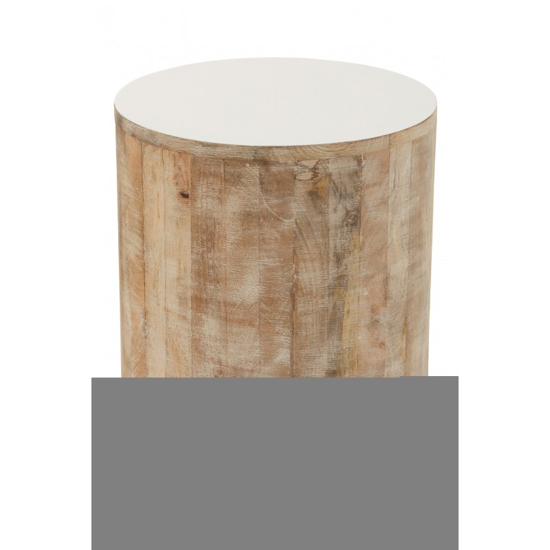 Tabouret en bois de manguier assise blanche 36x36x47cm
