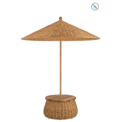 PARASOL + TABLE + PANIER DE RANGEMENT ROTIN/TECK NATUREL