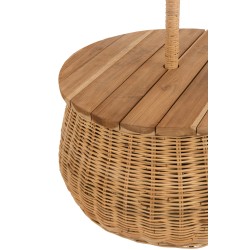 PARASOL + TABLE + PANIER DE RANGEMENT ROTIN/TECK NATUREL